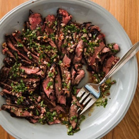Grilled Flank Steak with Basil Dressing