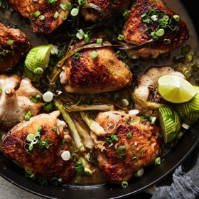 Garlicky Chicken Thighs with Scallion and Lime