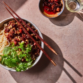 Rice Noodles with Spicy Pork and Herbs