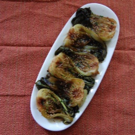 Braised Baby Bok Choy with Garlic, Ginger, and Soy
