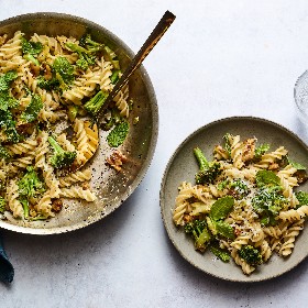 Blistered Broccoli Pasta with Walnuts, Pecorino and Mint
