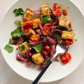 Crispy Tofu with Balsamic Tomatoes
