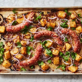 Sausages with Tangy, Gingery Pineapple