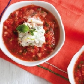 Watermelon Gazpacho with Crabmeat