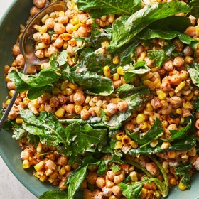 Charred Corn and Chickpea Salad with Lime Crema