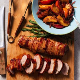 Bacon-Wrapped Pork Tenderloin with Apples