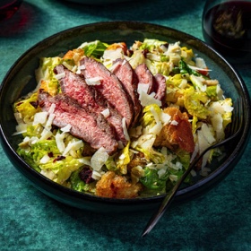 Steak Salad with Sun-Dried Tomatoes, Artichokes, and Creamy Balsamic Dressing