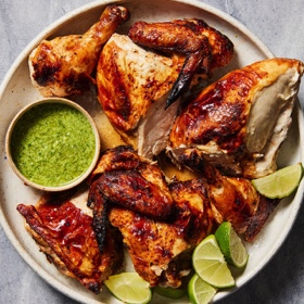 Peruvian Roasted Chicken with Spicy Cilantro Sauce