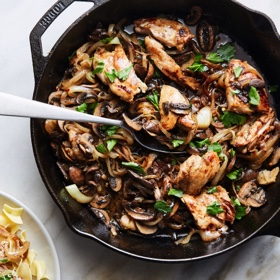 Skillet Chicken with Mushrooms and Caramelized Onions