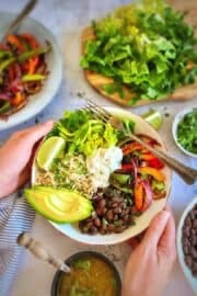 Vegan Burrito Bowl with Black Beans and Fajita Veggies