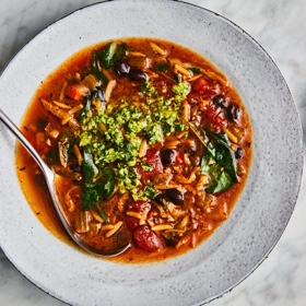 Winter Minestrone with Cabbage Pesto