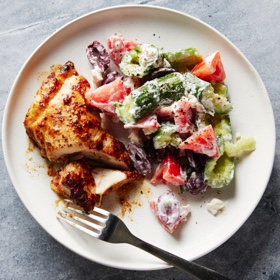 Greek Chicken with Cucumber-Feta Salad