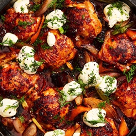 Pan-Seared Chicken with Harissa, Dates and Citrus