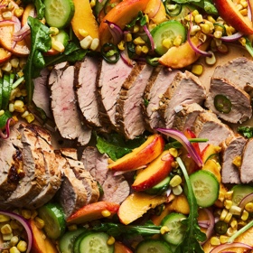 Pork Tenderloin with Corn, Peaches and Lime