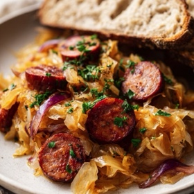 Kielbasa with Sauerkraut Skillet