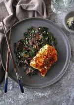 Miso Glazed Cod with Sauteed Spinach and Onions