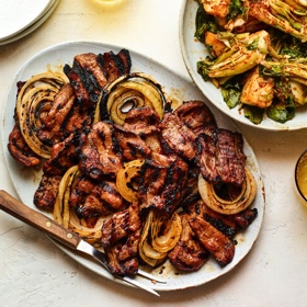 Grilled Gochujang Pork with Fresh Sesame Kimchi