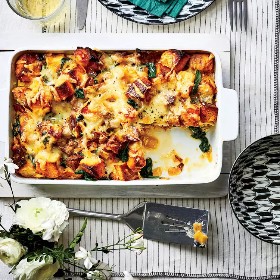 Caramelized Onion, Spinach, and Pork Strata