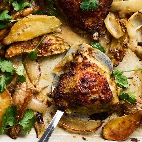 Sheet-Pan Malai Chicken and Potatoes