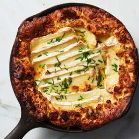 Dutch Baby with Bacon, sausage, and Runny Camembert
