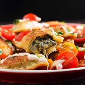 Spinach and Artichoke Dip-Filled Pierogi