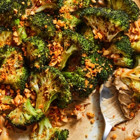 Roasted Broccoli and Whipped Tofu with Chile Crisp Crunch
