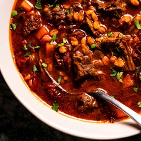 Instant Pot Beef, Barley, and Sun-Dried Tomato Soup