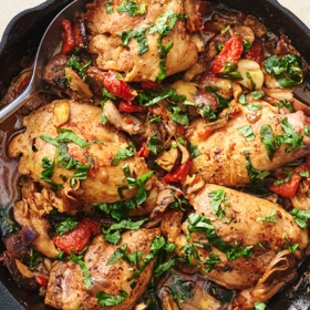 One-Pan Spicy Chicken Thighs and Mushrooms