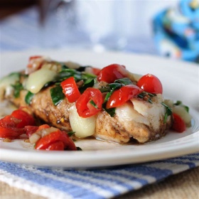 Grilled Cod with Spinach and Tomatoes
