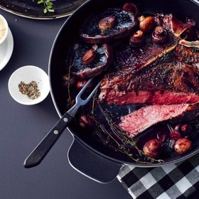 Glazed T-Bone with Red Wine and Mushrooms