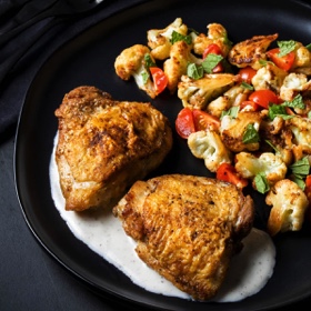 Coriander Chicken Thighs with Cauliflower and Herbed Yogurt