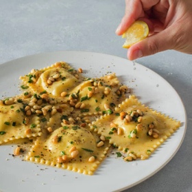 Artichoke-Lemon Ravioli with Browned Butter-Pine Nut Sauce