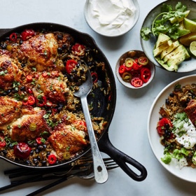 Skillet Chicken with Black Beans, Rice and Chiles