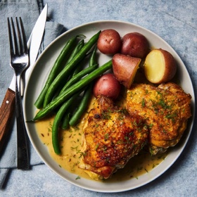 Creamy Braised Chicken Thighs with Caraway and Dill