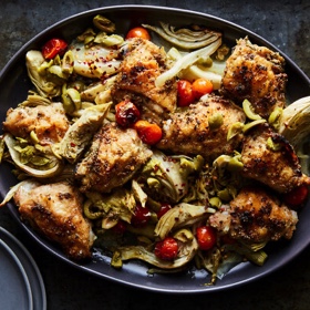 Sheet-Pan Chicken with Artichokes and Herbs