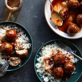 Jerk Chicken Meatballs with BBQ-Pineapple Glaze