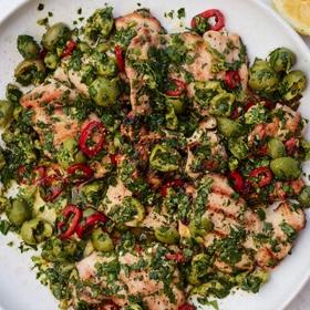 Grilled Chicken with Parsley-Olive Sauce