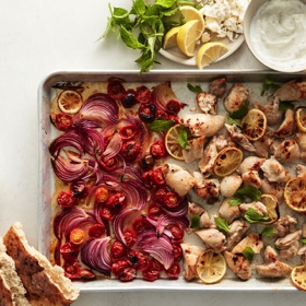Sheet-Pan Garlicky Chicken with Blistered Tomatoes