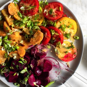 Beet and Tomato Salad with Scallions and Dill