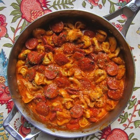 Cheesy Smoked Sausage Skillet