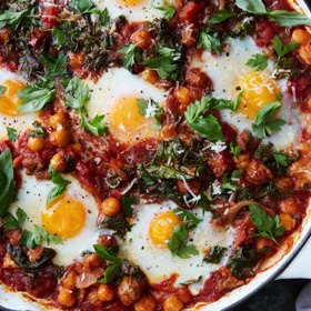 Baked Eggs with Beans and Greens