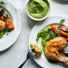 Garlic Chicken with Guasacaca Sauce