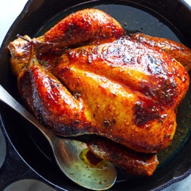 Curried Roast Chicken with Grapefruit, Honey and Thyme