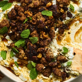 Smashed Beef Kebab with Cucumber Yogurt
