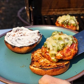 Grilled Green Chile and Chorizo Cheeseburgers