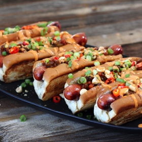 Kung Pao Hot Dogs