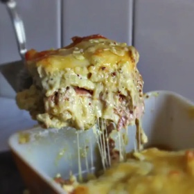 Cuban Sandwich Mac and Cheese Lasagna