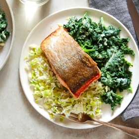 Seared Fish with Creamed Kale and Leeks