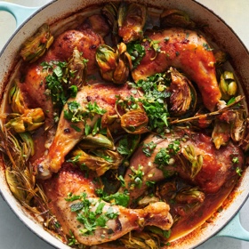 Braised Chicken with Rosemary and Crispy Artichokes