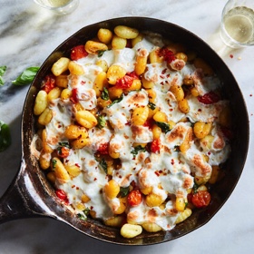 Crispy Gnocchi with Burst Tomatoes and Mozzarella